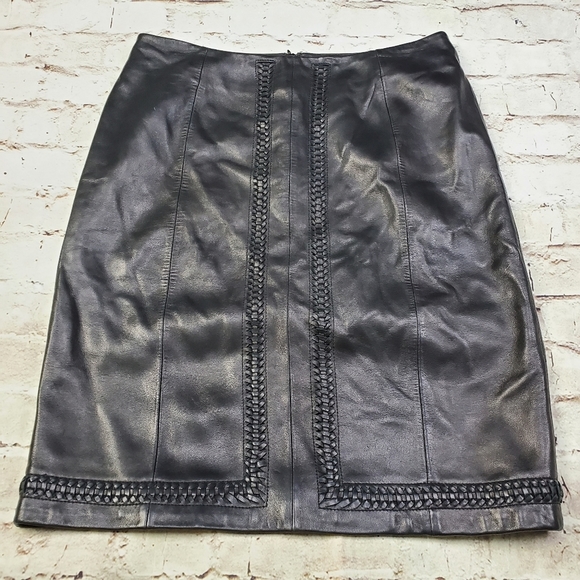 Casual Corner Leather Pencil Skirt Braided Boho 8